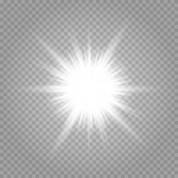 White glowing light explodes on a transparent background. Sparkling magical dust particles. Light star white png. Light sun white png. Light flash white png. Powder dust PNG.