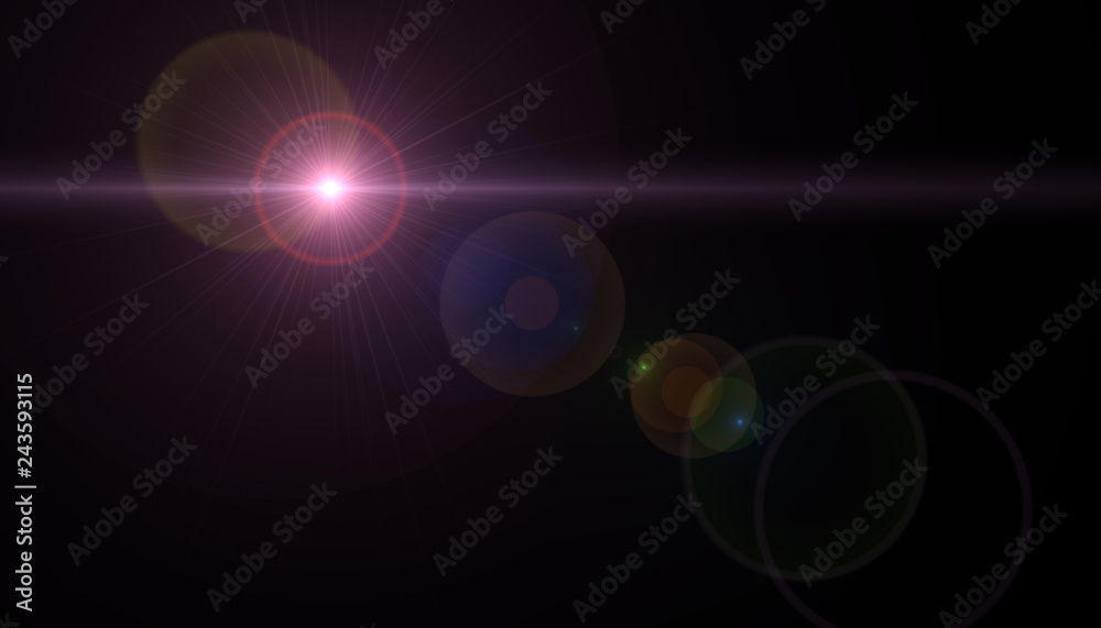Canvas Prints lens flare light on black background. easy to add overlay or screen filter over photos