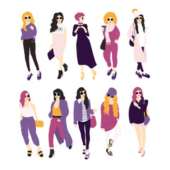Fototapeta premium Happ women in many positioning with cute outfit