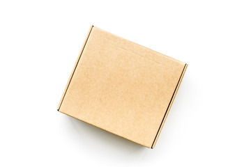 Delivery concept. Cardboard box on white background top view mockup