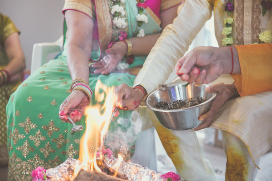 Indian Pre Wedding Ceremony Haldi Sacred Fire