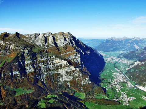 Panoramic view from the top of Vorder Glarnisch in the Glarus Alps mountain range - Canton of Glarus, Switzerland