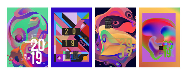 2019 New Poster Design Template. Trendy Vector Typography and Colorful Illustration Collage for Cover and Page Layout Design Template in eps10