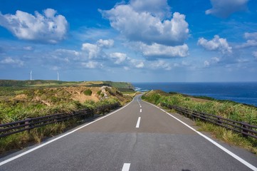 Road beside the ocean in Yonaguni island, Okinawa, Japan