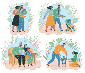 Set of happy family.