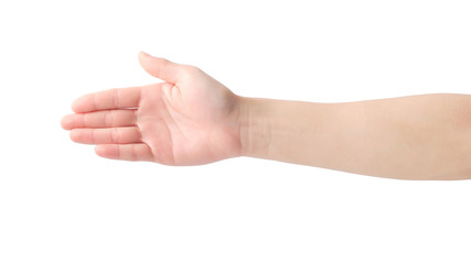 Hands extended to the side on white background. Clipping path.