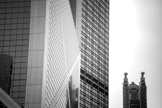 Black and White tone image of Modern Office Buildings in Hong Kong