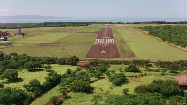 Molokai, Hawaii circa-2018.  Landing at Molokai airport.  Shot with Cineflex and RED Epic-W Helium. 