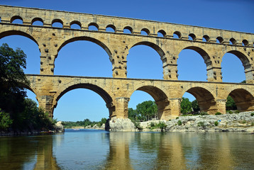 Fototapeta na wymiar Pont du Gard over Gardon River in France