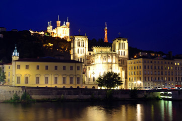 Lyon Cathedral and Basilica of Notre-Dame de Fourviere in France