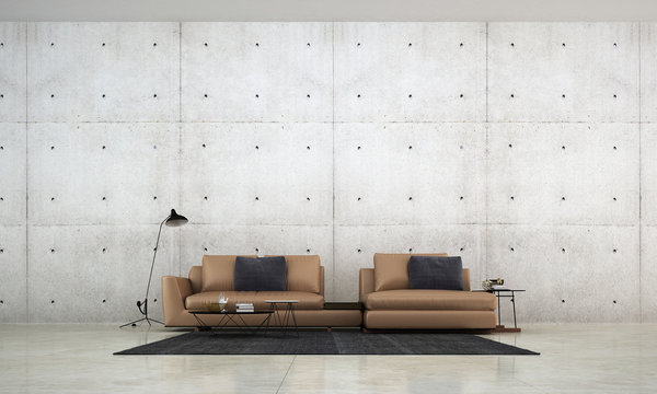 The modern loft living room and concrete wall texture background