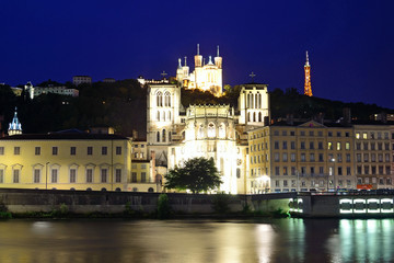 Lyon Cathedral and Basilica of Notre-Dame de Fourviere in France
