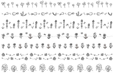 春の飾り線　手描き　白黒