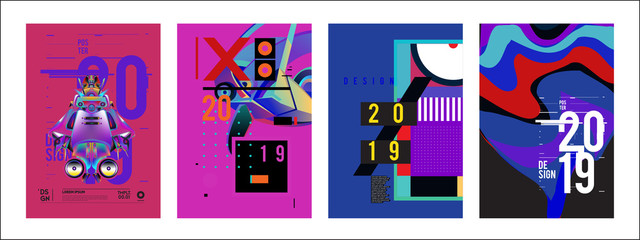 2019 New Poster Design Template. Trendy Vector Typography and Colorful Illustration Collage for Cover and Page Layout Design Template in eps10