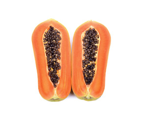 slices of sweet papaya on white background