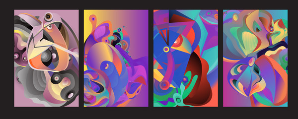 Set of modern abstract vector poster background . Gradient geometric shapes of different colors in space design style. Template ready for use in web or print design