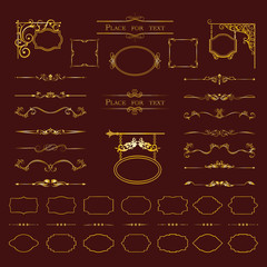 Calligraphic design elements. Dividers, frames of different shapes. Vector