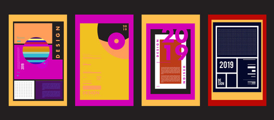 2019 New Poster Design Template. Trendy Vector Typography and Colorful Illustration Collage for Cover and Page Layout Design Template in eps10