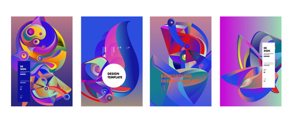 Abstract_shape_curSet of modern abstract vector poster background . Gradient geometric shapes of different colors in space design style. Template ready for use in web or print designve