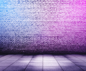 brick interior with neon lights