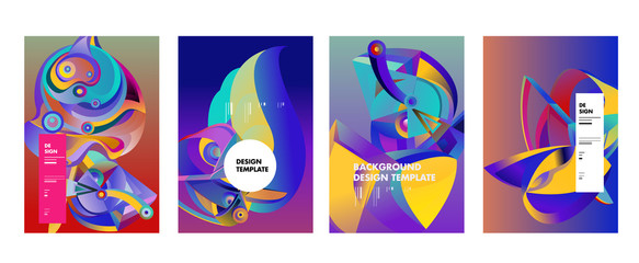 Abstract_shape_curSet of modern abstract vector poster background . Gradient geometric shapes of different colors in space design style. Template ready for use in web or print designve