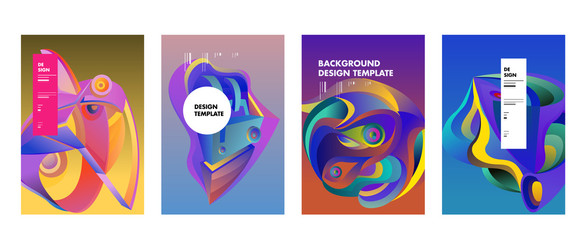 Abstract_shape_curSet of modern abstract vector poster background . Gradient geometric shapes of different colors in space design style. Template ready for use in web or print designve