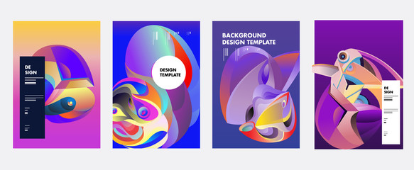 Abstract_shape_curSet of modern abstract vector poster background . Gradient geometric shapes of different colors in space design style. Template ready for use in web or print designve