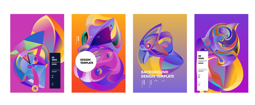 Abstract_shape_curSet of modern abstract vector poster background . Gradient geometric shapes of different colors in space design style. Template ready for use in web or print designve