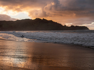 Hanalei Beach Sunset Bodyboarding