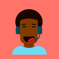 Happy african man cartoon character working as operator.