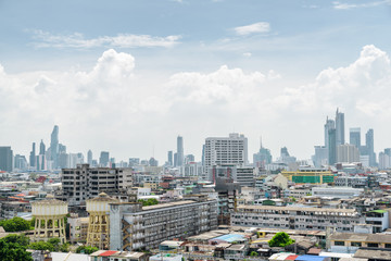 Scenic Bangkok skyline. Skyscrapers and residential buildings