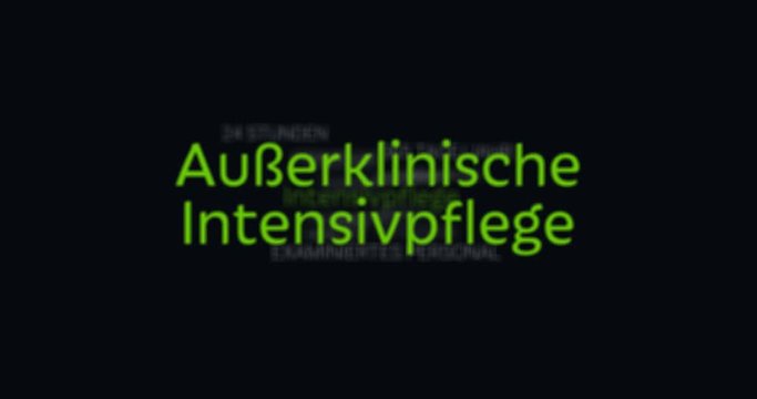 Intro zu den Leistungen der Au&szlig;erklinischen Intensivpflege eines ambulanten Pflegedienstes. Schwarzer Hintergrund, gr&uuml;ne Schrift