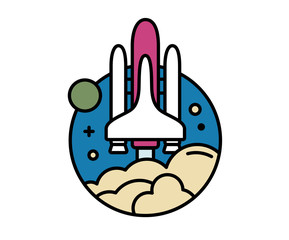 Start Up Concept Symbol Space Rocket Ship Sky Icon Trendy Modern Flat Design Template Vector Illustration