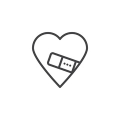 Injured Love line icon. linear style sign for mobile concept and web design. Heart fixed with plaster outline vector icon. Love and valentine day symbol, logo illustration. Pixel perfect vector 