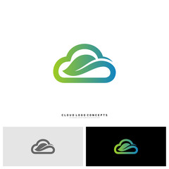 Nature Cloud Logo Design Concept Vector. Cloud with Leaf Logo Template Vector