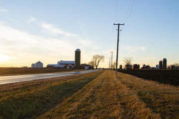 Sunset on the rural country road.
