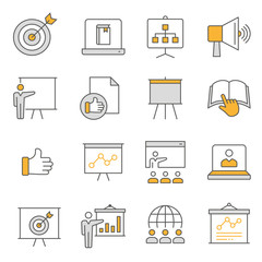 Presentation line icons set. Black vector illustration. Editable stroke.
