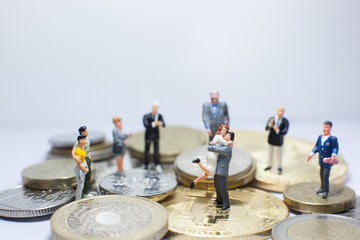 happy couple doing business investment successfully (stock, money, trading) resulting in wealth and...