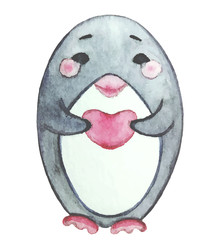 watercolor cute vector love heart girl penguin