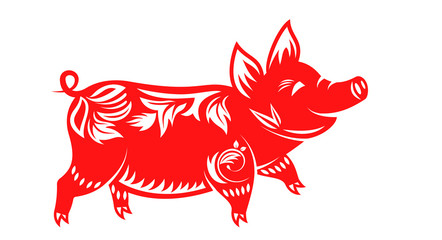 Chinese Zodiac Sign for New Year, Floral Ornamental Pig Isolated