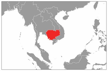 Cambodia map on gray base 