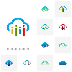 Set of People Cloud Logo Design Concept Vector. Modern Cloud Man Logo Template Vector