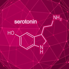 Chemical molecular formula hormone serotonin. Infographics illustration.