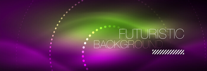 Glowing neon circle line dots, round line design, abstract style on black background. Neon abstract round circles Magic neon lights and glowing dots