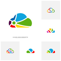 Set of Colorful Cloud Logo Design Concept Vector. Cloud Paint Logo Template Vector