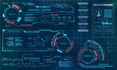 Futuristic User Interface. Virtual Graphic Touch UI for VR. HUD Infographic Elements for Motion Design