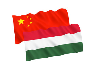 Flags of Hungary and China on a white background