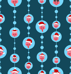 Materiał do szycia Seamless Pattern with Cartton Smile Pigs in Sata Hats, Symbol New Year 2019