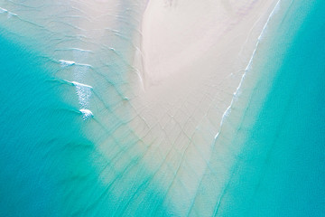 Aerial view Idyllic white sand sea beach turquoise water