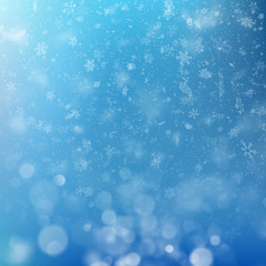 Lights on blue background with Christmas snowflakes bokeh effect. EPS 10